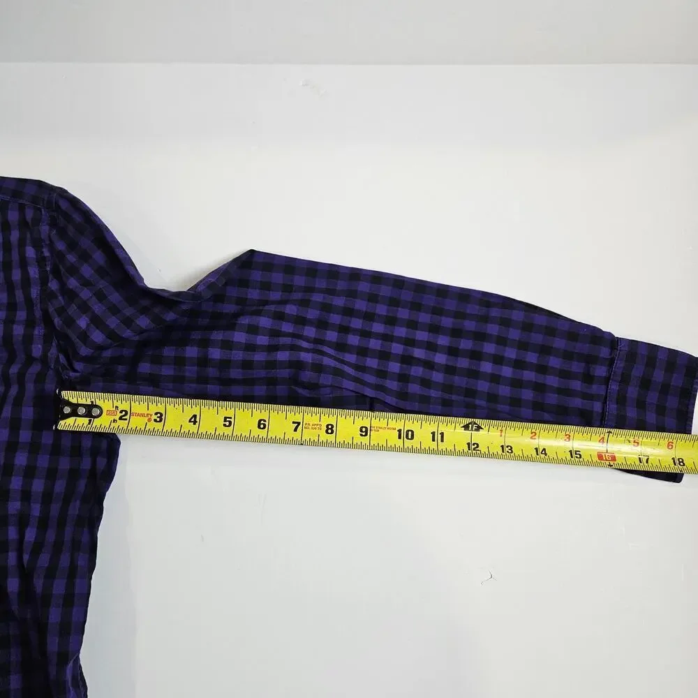 Lauren Ralph Lauren Purple and Black Gingham Checked Button Up Gold Crested M - Picture 6 of 7